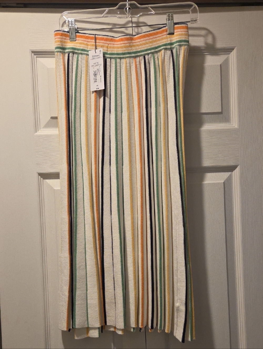 Liz Claiborne  Cream Midi Skirt with Green, Orange & Navy Stripes